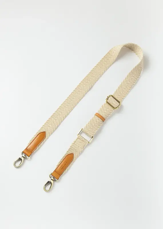 Herringbone Webbing Strap in Sand Color with Cognac Classic Leather