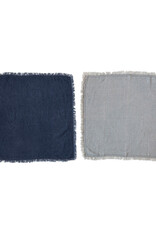 Linen Blend Napkins w/ Fringe, Navy Color & Blue, Set of 4