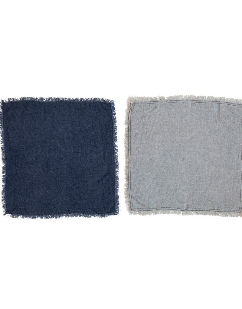 Linen Blend Napkins w/ Fringe, Navy Color & Blue, Set of 4