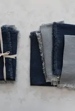 Linen Blend Napkins w/ Fringe, Navy Color & Blue, Set of 4