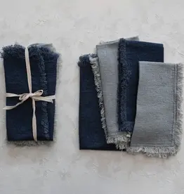 Linen Blend Napkins w/ Fringe, Navy Color & Blue, Set of 4