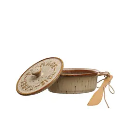 Stoneware Brie Baker w/ Bamboo Spreader, Set  of 2 (Each one will vary)