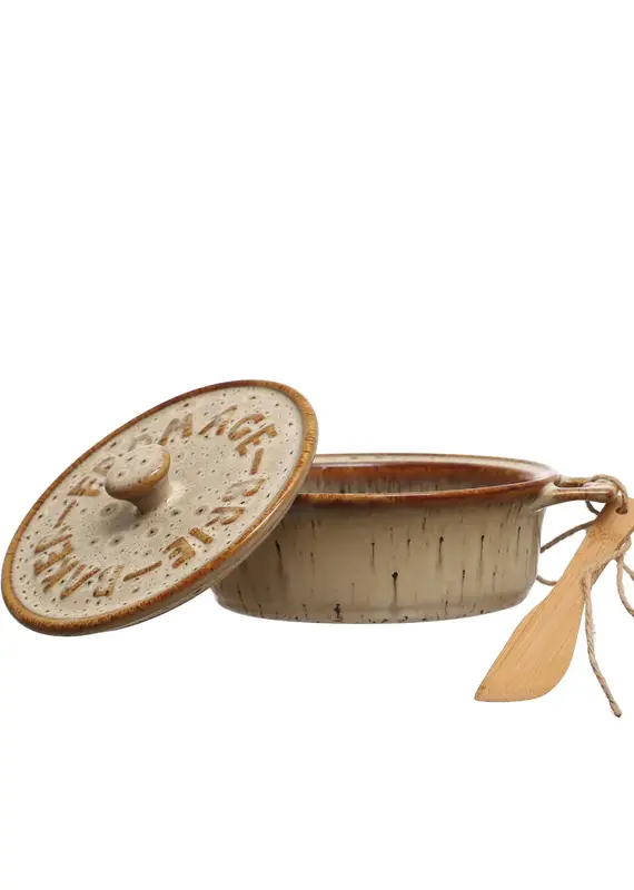 Stoneware Brie Baker w/ Bamboo Spreader, Set  of 2 (Each one will vary)