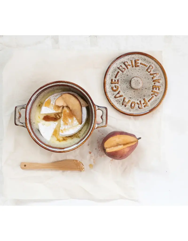 Stoneware Brie Baker w/ Bamboo Spreader, Set  of 2 (Each one will vary)