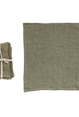 18" Square Stonewashed Linen Napkins, Olive Green Set of 4