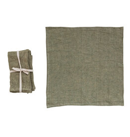 18" Square Stonewashed Linen Napkins, Olive Green Set of 4