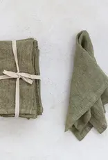 18" Square Stonewashed Linen Napkins, Olive Green Set of 4