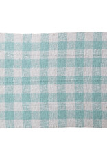 Hand-Woven Cotton Throw w/ Fringe mint & cream plaid  60"L x 50"W