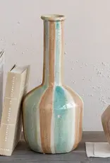 Hand-Painted Terra-cotta Vase w/ Stripes 5-3/4" Round x 13-3/4"H