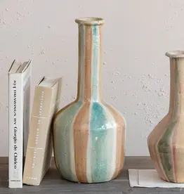 Hand-Painted Terra-cotta Vase w/ Stripes 5-3/4" Round x 13-3/4"H