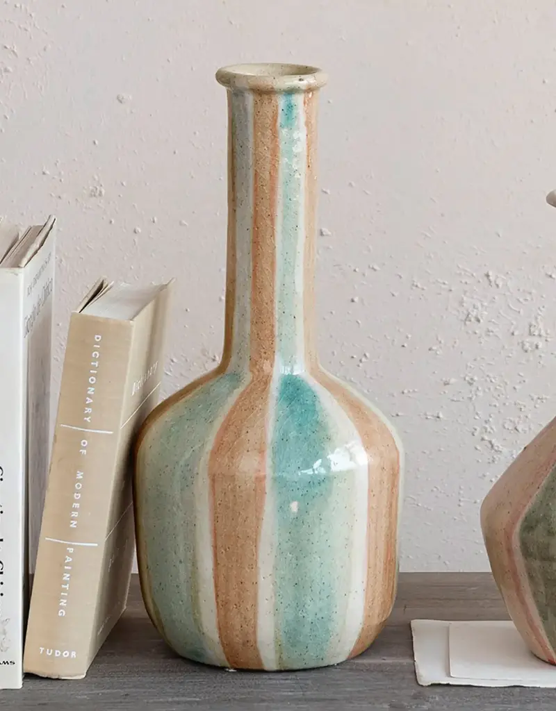 Hand-Painted Terra-cotta Vase w/ Stripes 5-3/4" Round x 13-3/4"H