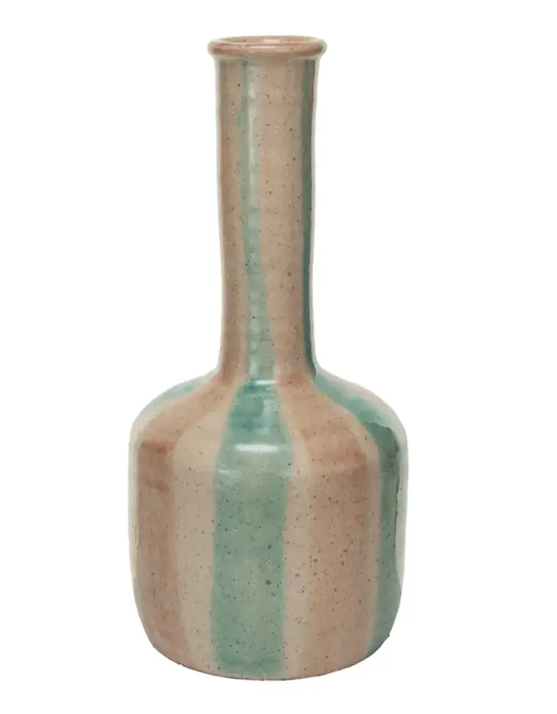 Hand-Painted Terra-cotta Vase w/ Stripes 5-3/4" Round x 13-3/4"H