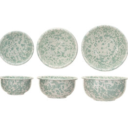Enameled Metal Splatterware Bowls, Set of 3