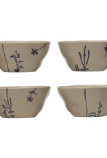 Hand-Stamped Stoneware Bowl w/ Botanicals, 4 styles