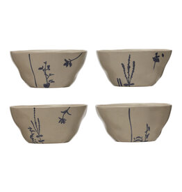Hand-Stamped Stoneware Bowl w/ Botanicals, 4 styles