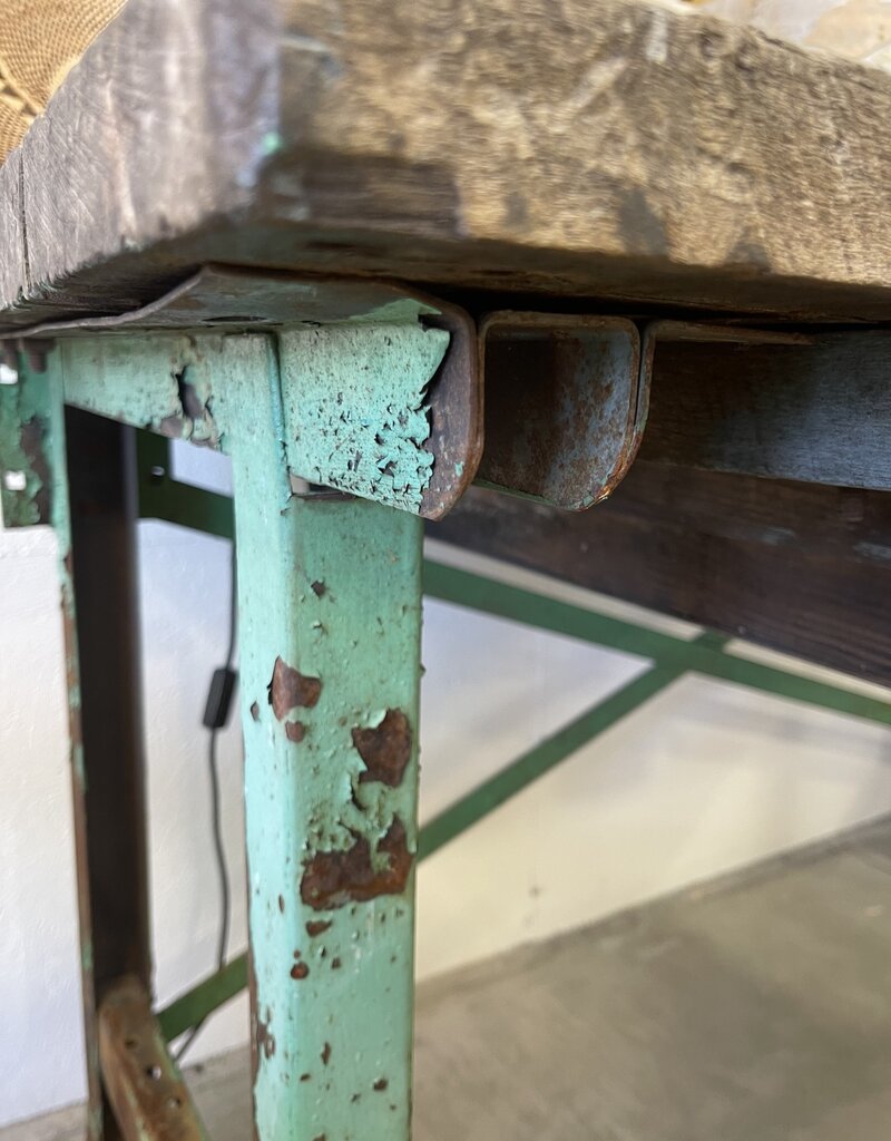 Farm & Factory Interiors Green Work Table w/Metal legs 66" L x 28.5" W x 33" H