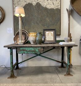Farm & Factory Interiors Green Work Table w/Metal legs 66" L x 28.5" W x 33" H