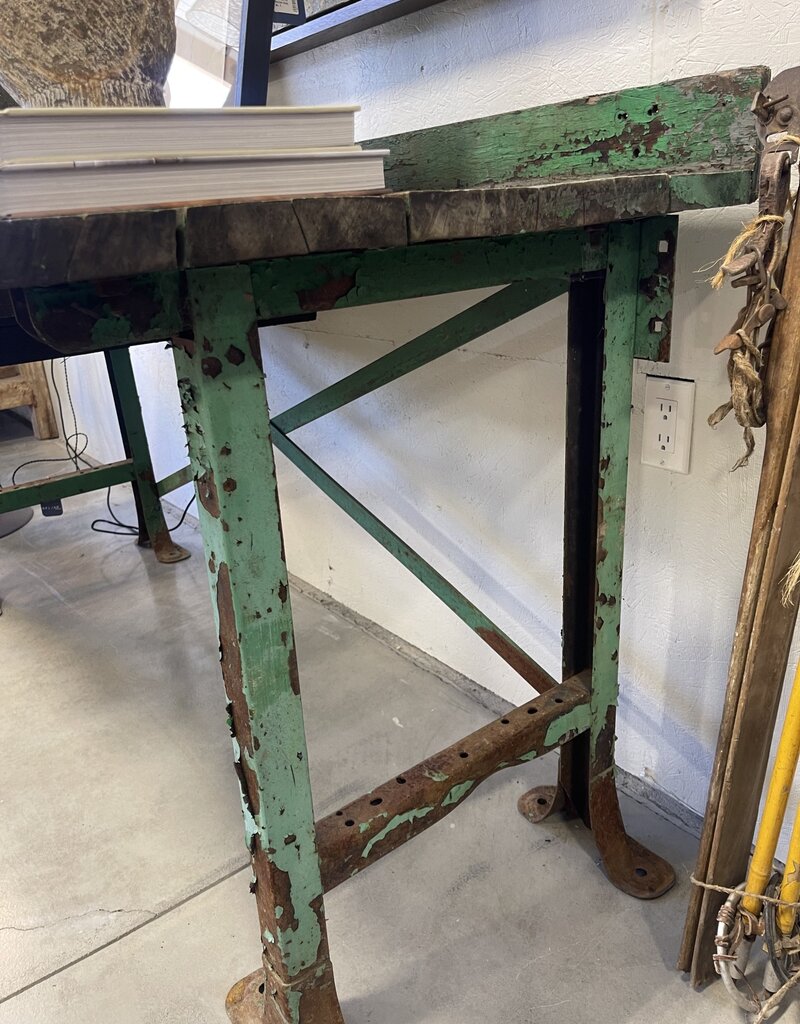 Farm & Factory Interiors Green Work Table w/Metal legs 66" L x 28.5" W x 33" H