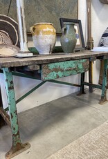 Farm & Factory Interiors Green Work Table w/Metal legs 66" L x 28.5" W x 33" H
