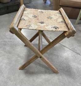 Mango Wood & Jute Kilim Folding Stool