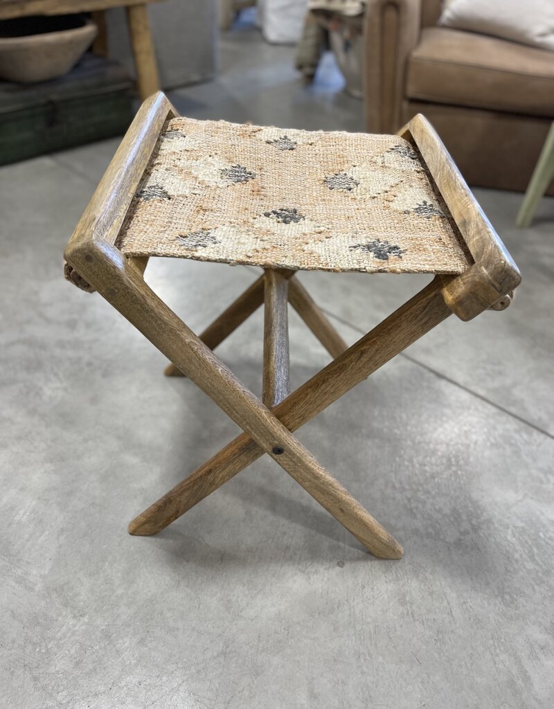 Mango Wood & Jute Kilim Folding Stool