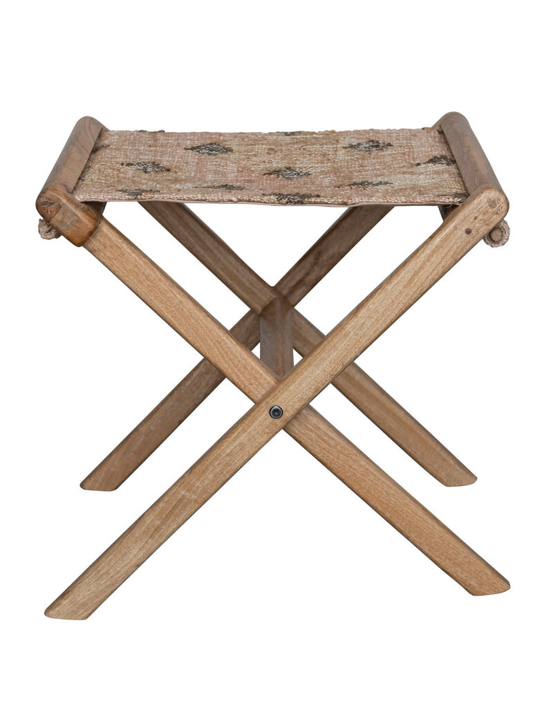 Mango Wood & Jute Kilim Folding Stool