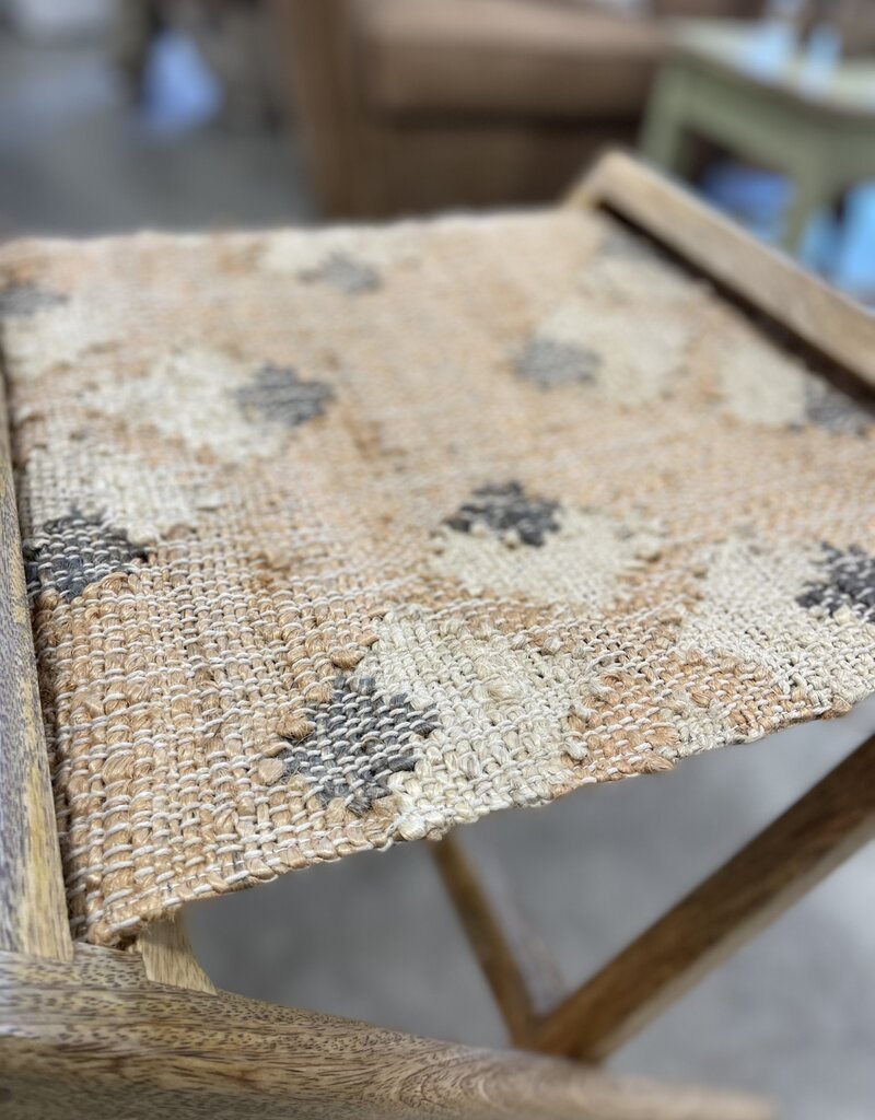 Mango Wood & Jute Kilim Folding Stool