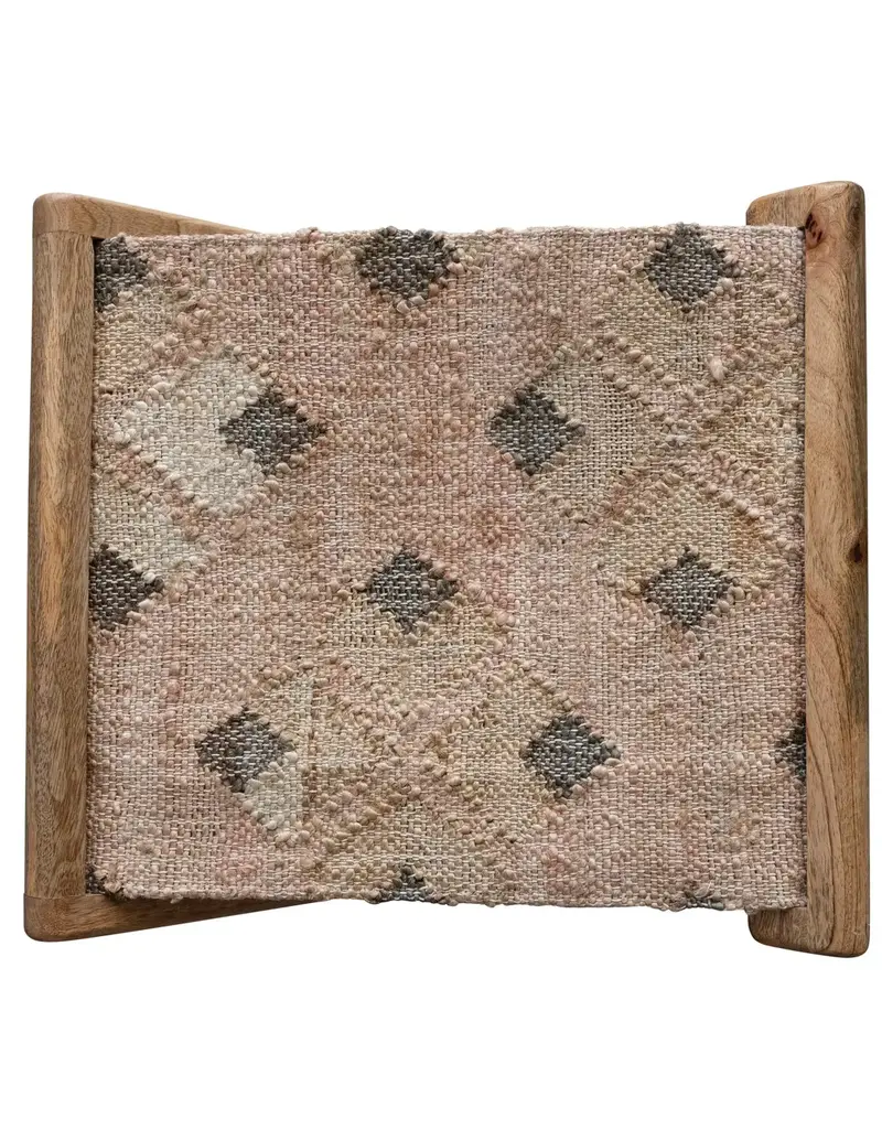 Mango Wood & Jute Kilim Folding Stool