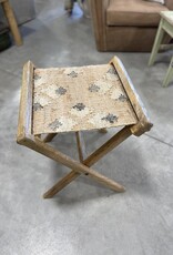 Mango Wood & Jute Kilim Folding Stool