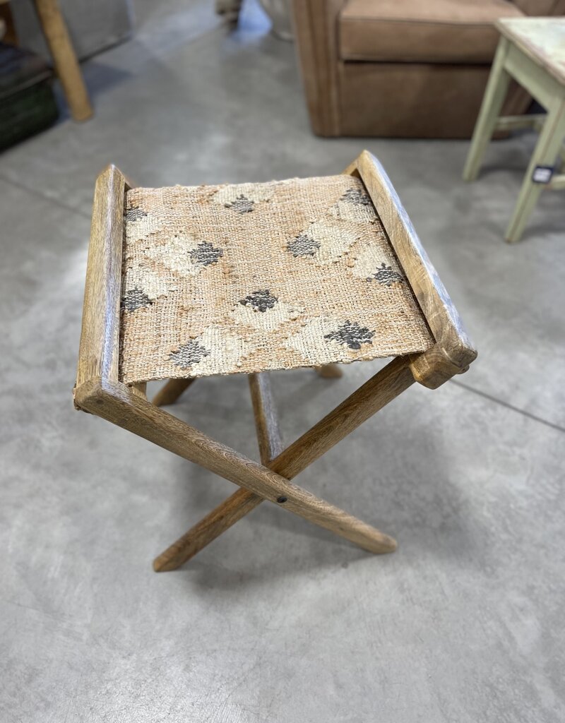 Mango Wood & Jute Kilim Folding Stool