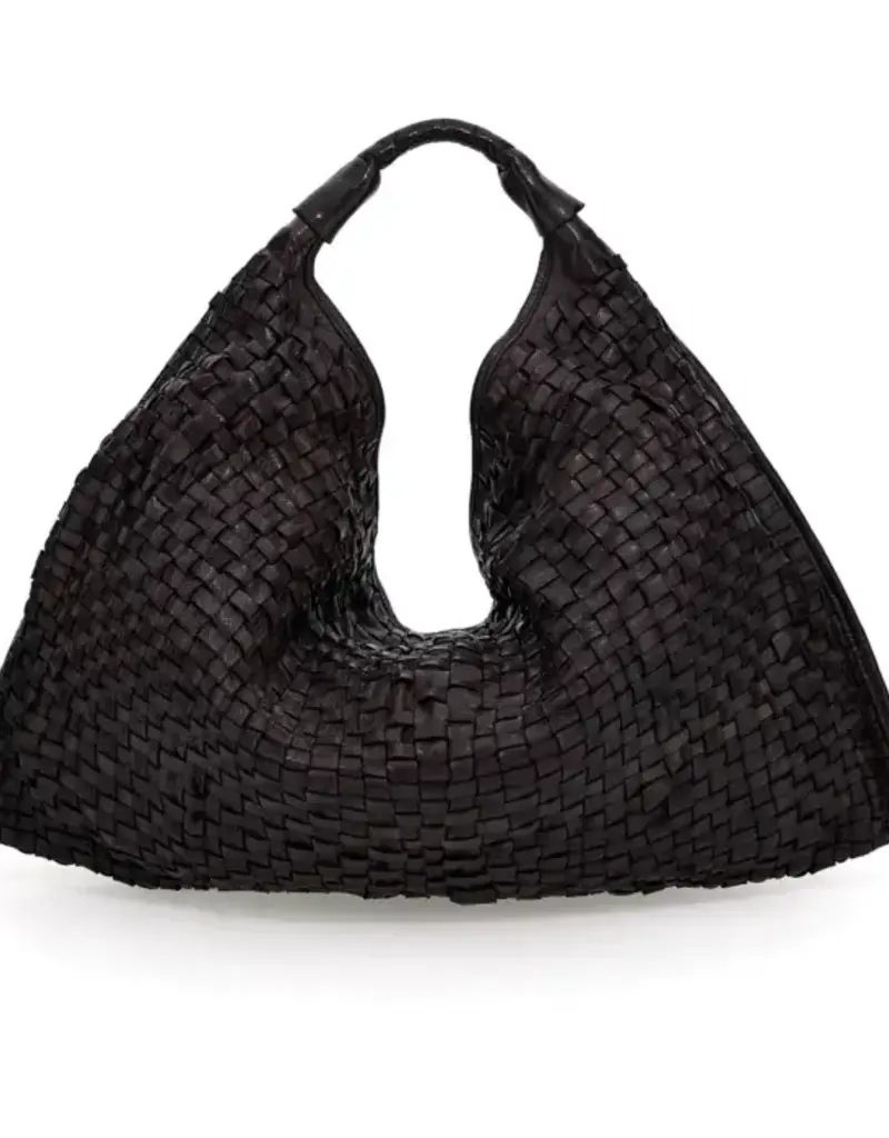 Campomaggi Desiree Woven-Leather Italian Hobo Bag in BLACK from Italian Bags Maker Campomaggi