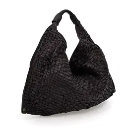 Campomaggi Desiree Woven-Leather Italian Hobo Bag in BLACK