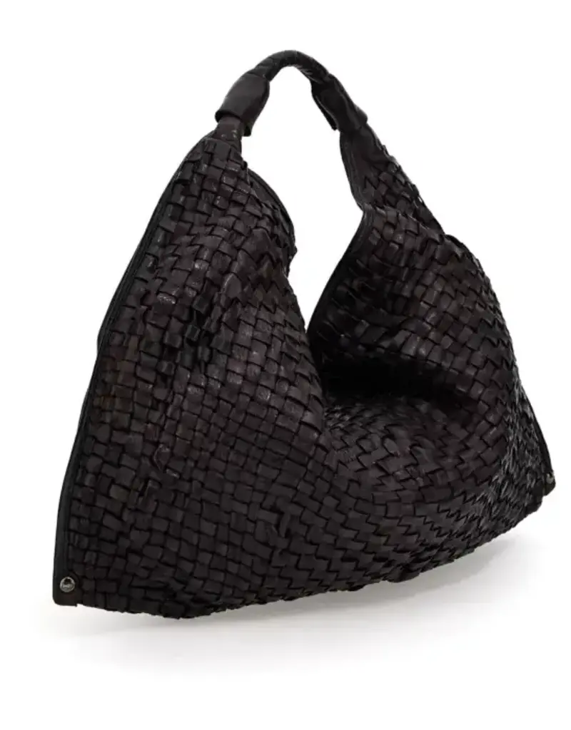 Campomaggi Desiree Woven-Leather Italian Hobo Bag in BLACK from Italian Bags Maker Campomaggi