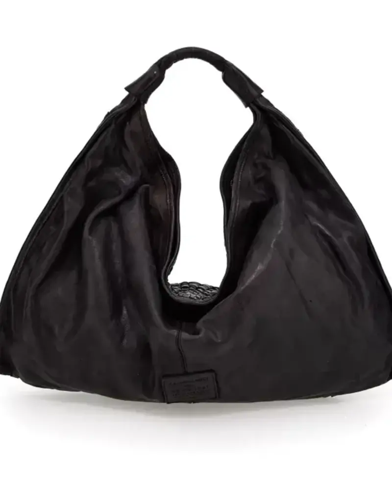 Campomaggi Desiree Woven-Leather Italian Hobo Bag in BLACK from Italian Bags Maker Campomaggi