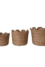 Braided Bankuan & Rattan Baskets w/ Scalloped Edge -Large