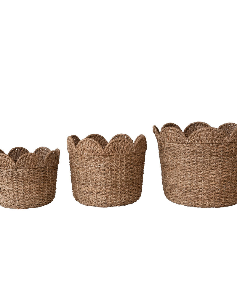 Braided Bankuan & Rattan Baskets w/ Scalloped Edge -Large