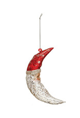 6-1/4"H Hand-Painted Mercury Glass Santa Moon Ornament w/ Glitter, Red & Silver Finish