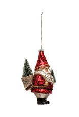 Hand-Painted Glass Garden Santa Ornament w/ Bottle Brush Trees & Glitter