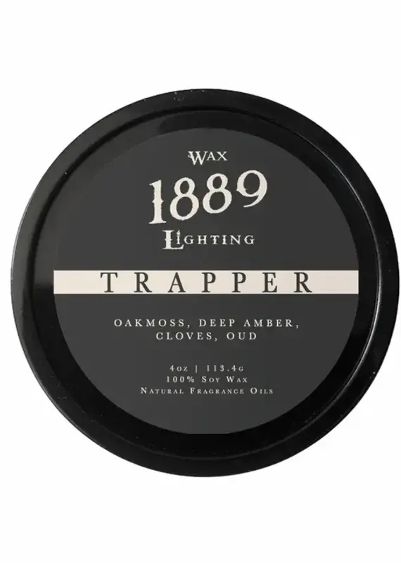 1889 Wax Lighting Trapper 4oz Tin Candle