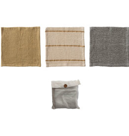Cotton Waffle Weave Dish Cloths w/ Loop, Set of 3 in Bag
