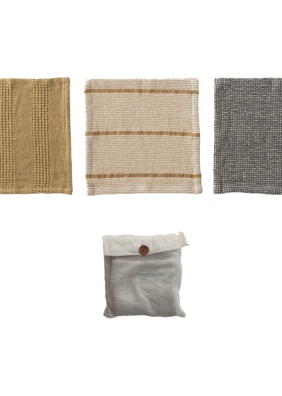 Cotton Waffle Weave Dish Cloths w/ Loop, Set of 3 in Bag