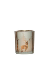 Mercury Glass Candle Holder with Laser Etched Scene 2-3/4" Round x 3"H