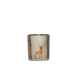 Mercury Glass Candle Holder with Laser Etched Scene 2-3/4" Round x 3"H