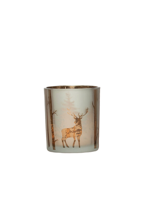 Mercury Glass Candle Holder with Laser Etched Scene 2-3/4" Round x 3"H