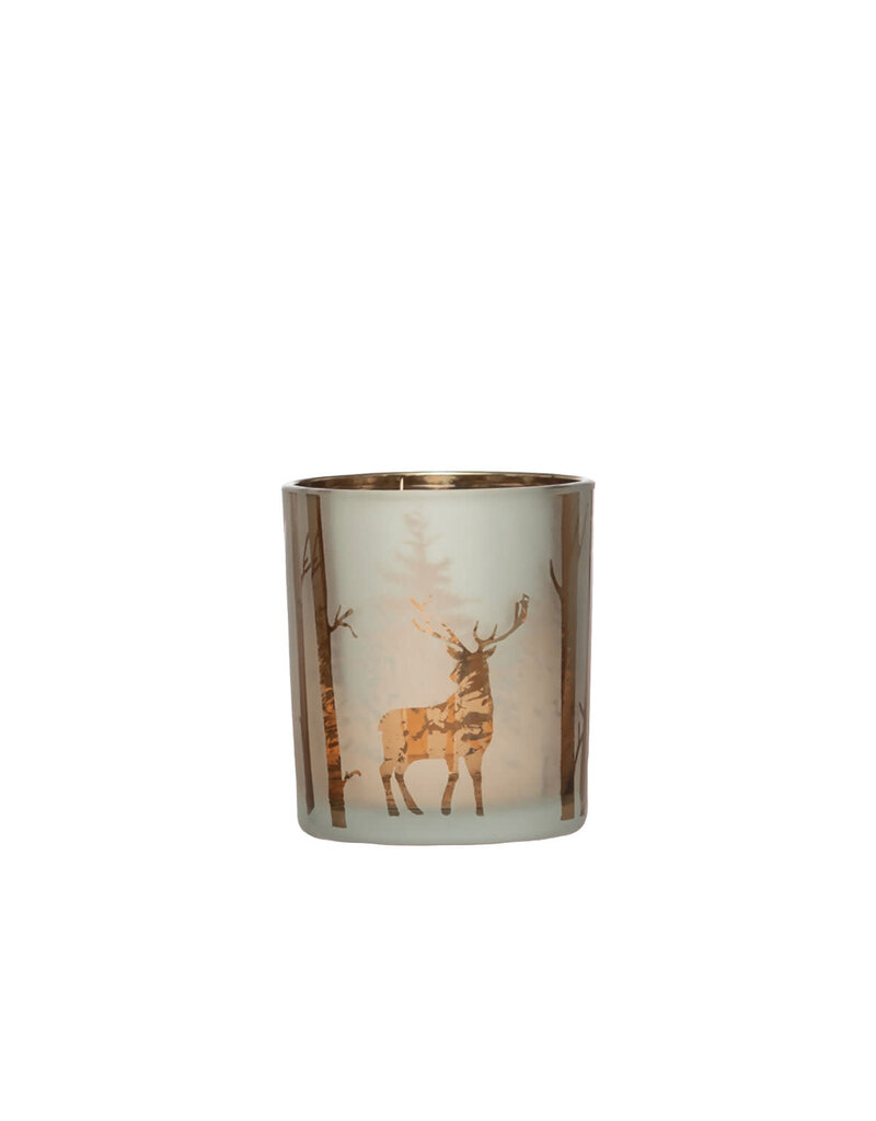 Mercury Glass Candle Holder with Laser Etched Scene 2-3/4" Round x 3"H