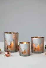 Mercury Glass Candle Holder with Laser Etched Scene 2-3/4" Round x 3"H
