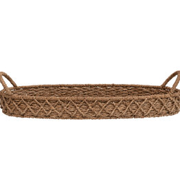 32" L x 13" W x 7" H Decorative Hand-Woven Seagrass Oval Tray w/handles