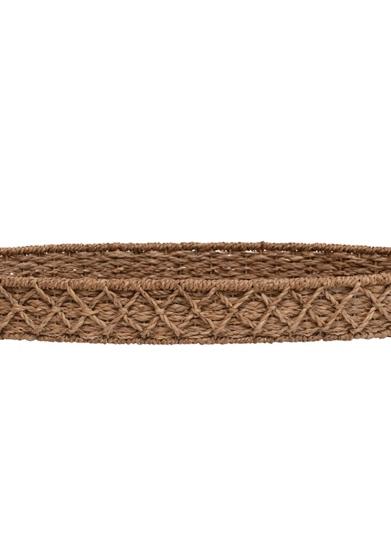 32" L x 13" W x 7" H Decorative Hand-Woven Seagrass Oval Tray w/handles