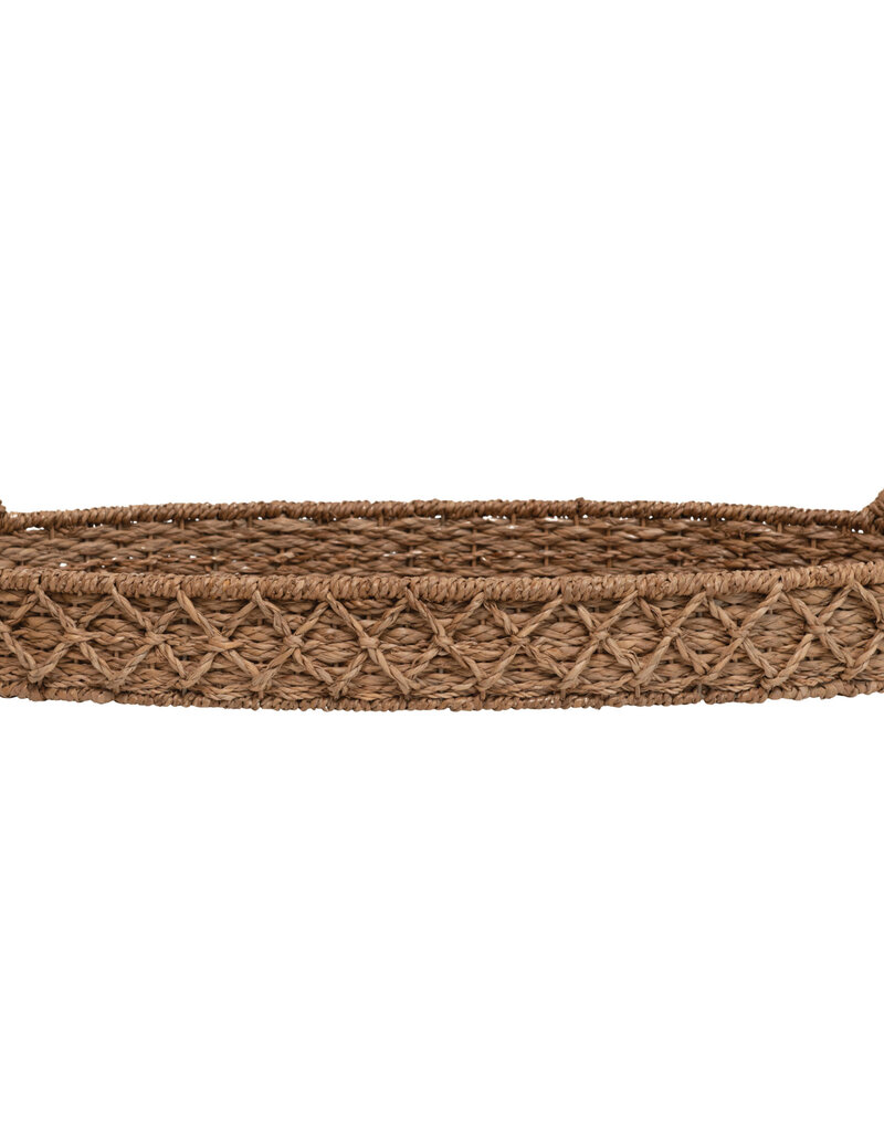32" L x 13" W x 7" H Decorative Hand-Woven Seagrass Oval Tray w/handles