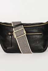 The Desiree Bum Bag ­in Black Soft Grain Leather w/ Checkered & Black Leather Straps